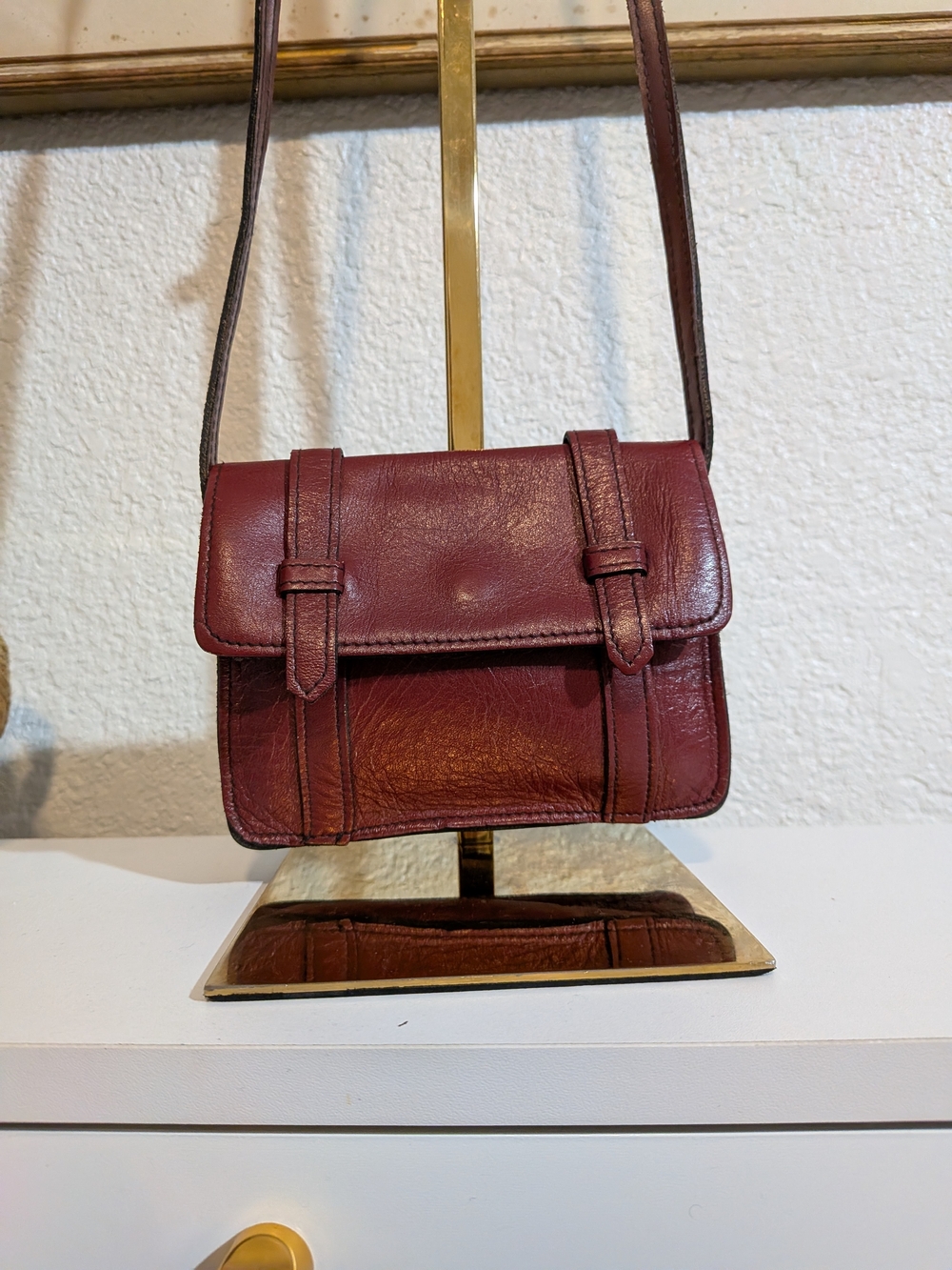 Vintage Burgandy Small Leather Crossbody Shoulder Bag